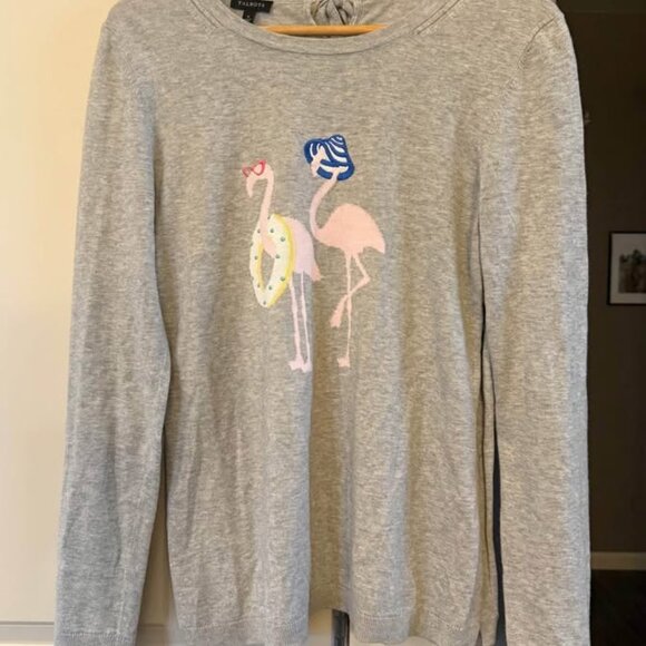 Women Talbots Lightweight Gray Flamingo Tie Back Long‎ Sleeve Sweater-Size Small - Picture 5 of 10